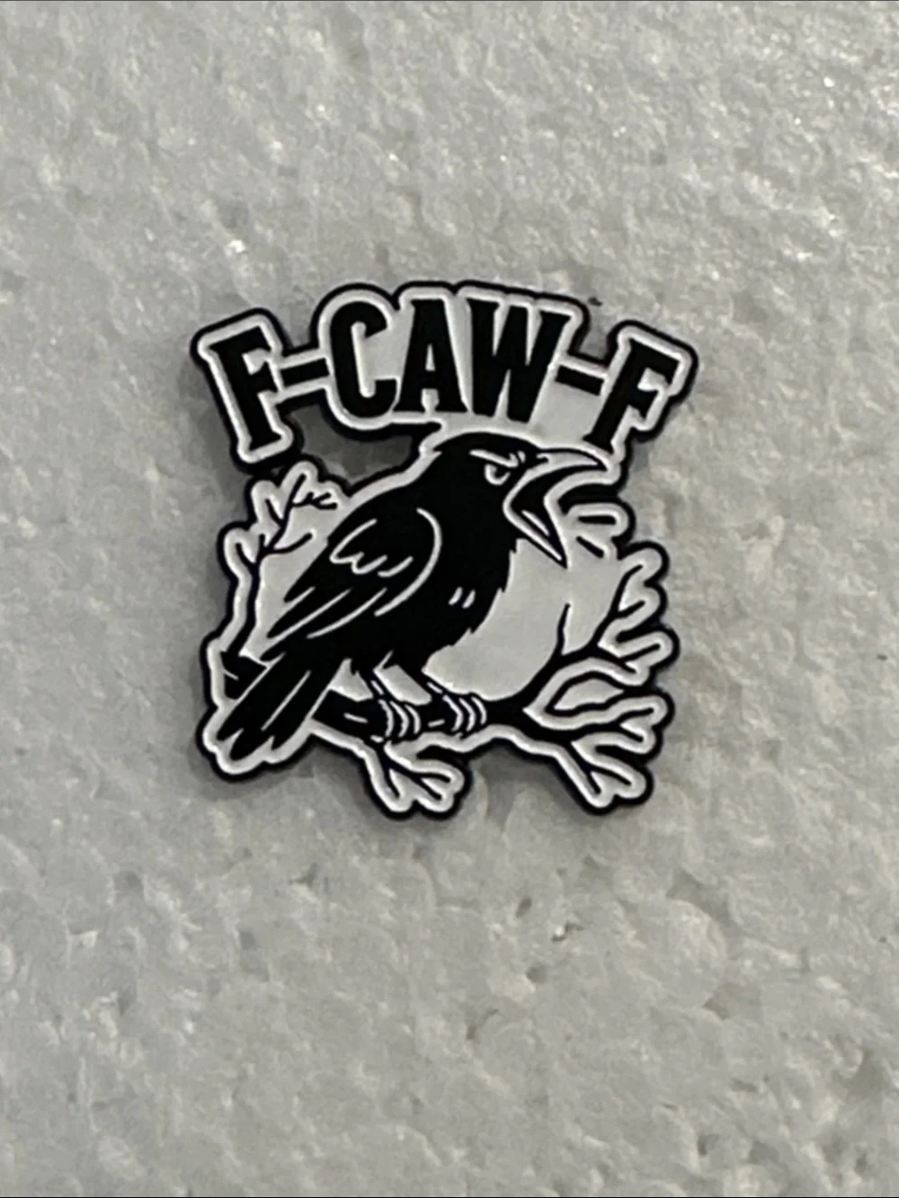 F-CAW-F Black & White Bird Enamel Pin